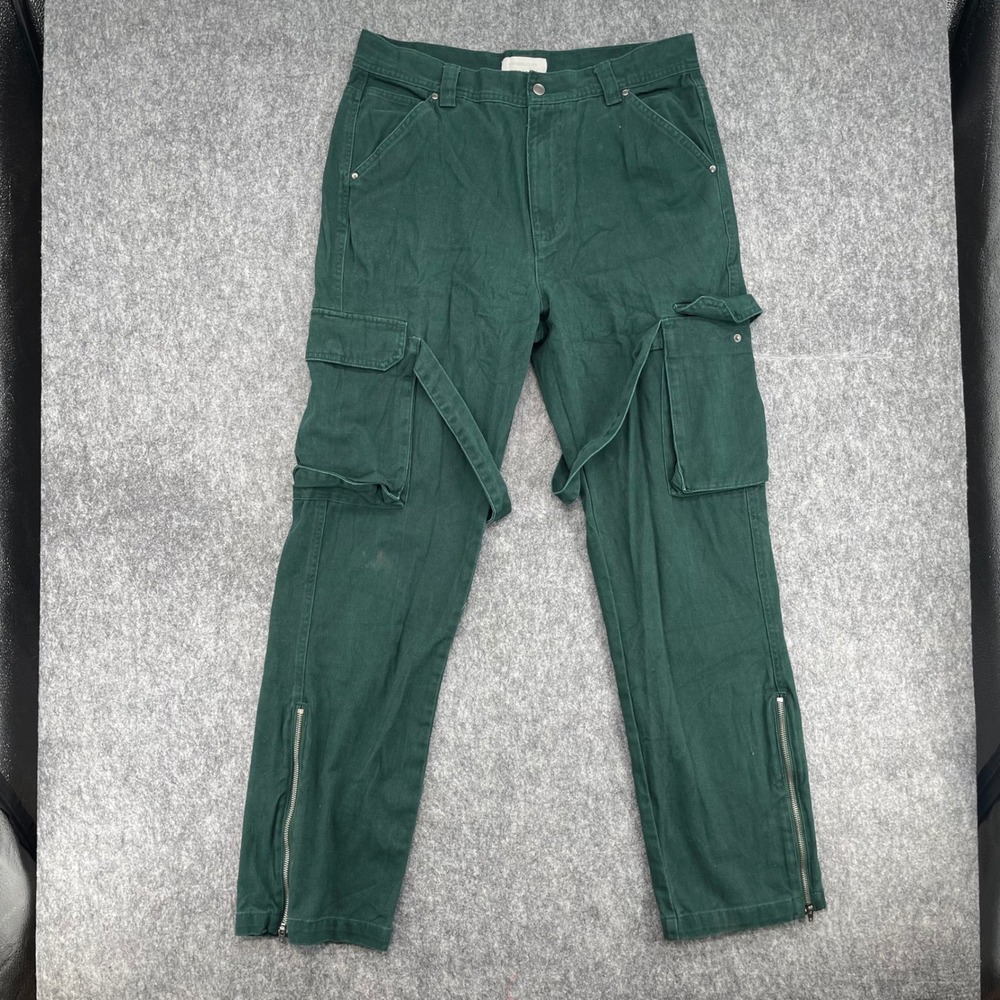 Cargo Pants Mens Medium Green Bondage Cargo Pants Straps Zipper Cuffs